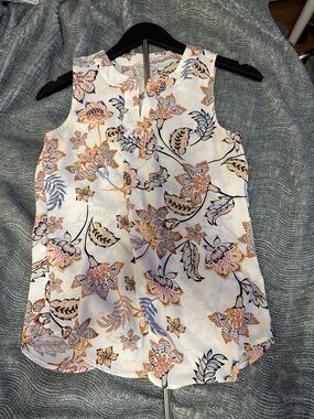Van Heusen White Floral Sleeveless Camisole with Peach & Navy Accents